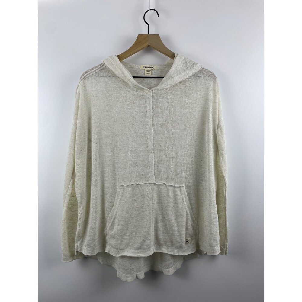 Billabong Women's Small These Days Linen Blend Boho Beach Coastal Hoodie White